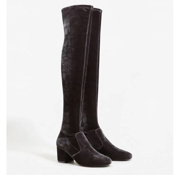 MNG by Mango black velvet over the knee heeled boots size 7.5 / 38 - Picture 2 of 13